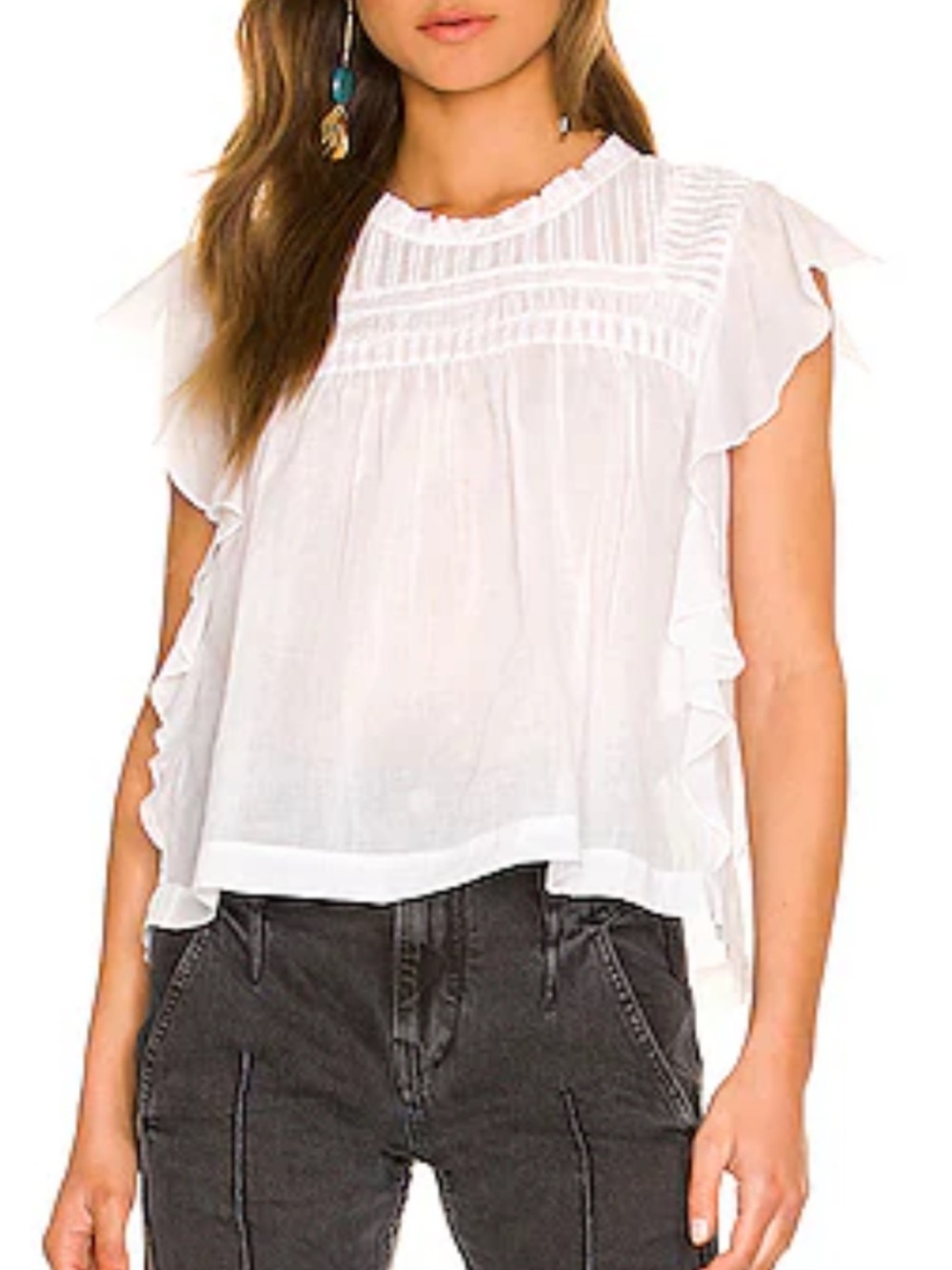 Isabel Marant White Ruffle-Sleeve Pintuck Blouse. New, no Tag